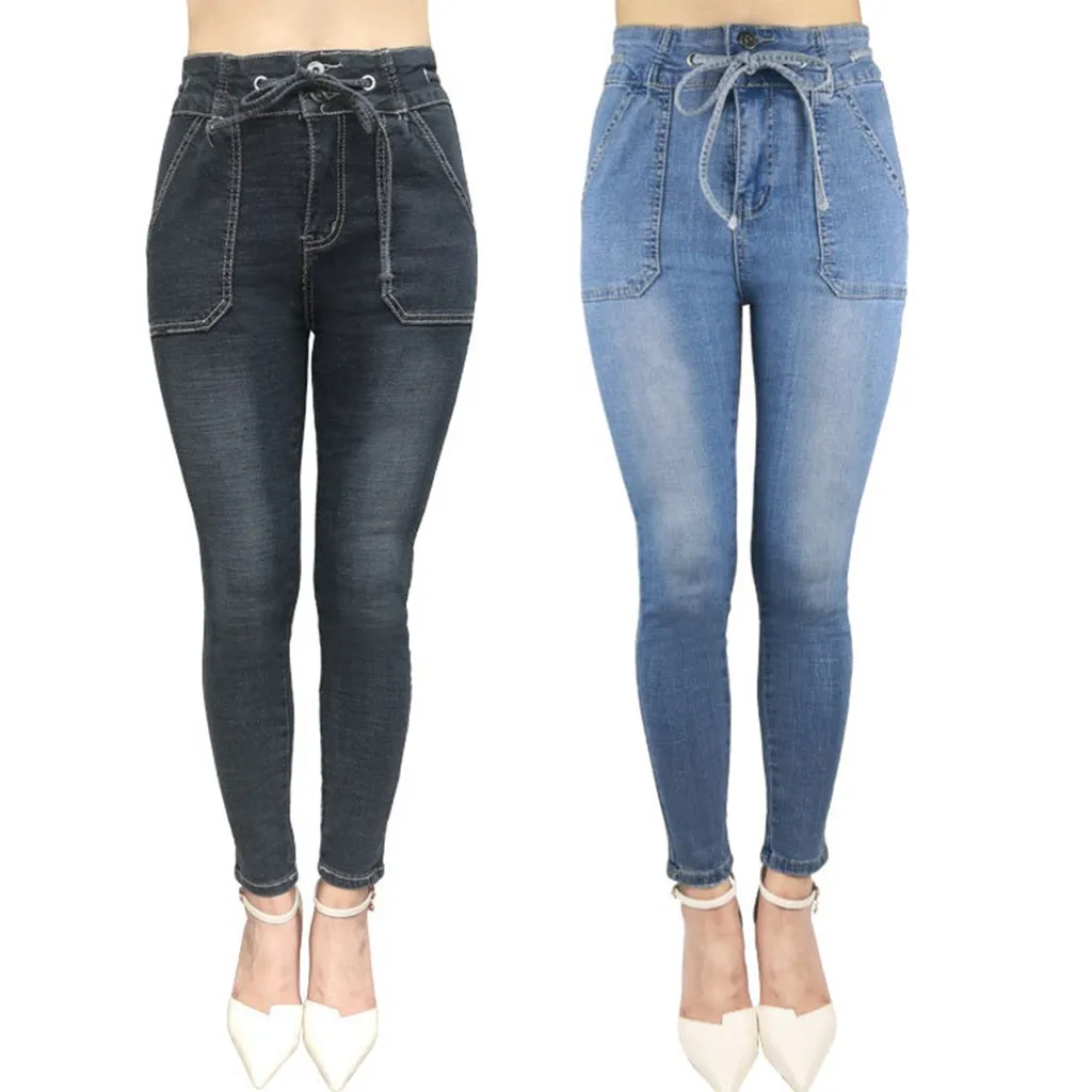 KANCOOLD, женские синие Черные джинсы с высокой талией, женские брюки, тонкие эластичные, размера плюс, стрейчевые, размера плюс, джинсовые узкие брюки, S-7XL