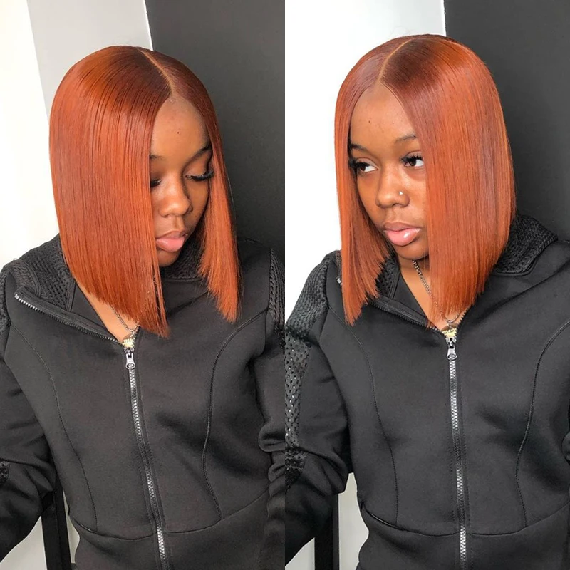 Image of Burnt orange blunt cut with a middle part