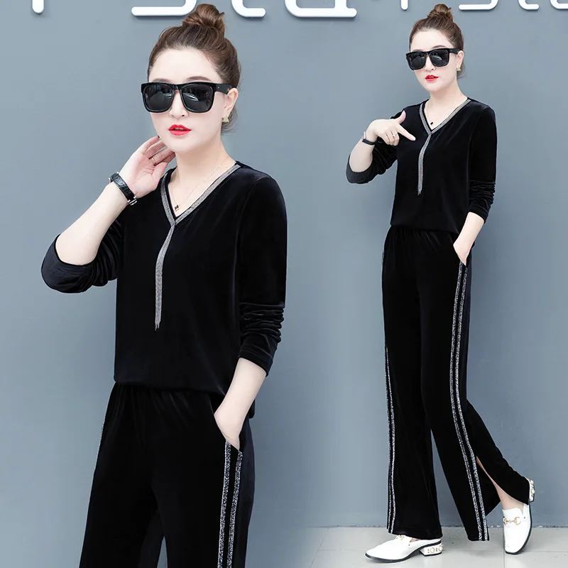 

Spring Clothing WOMEN'S Dress 2019 New Style Fashion Set Gold Velvet Casual Early Spring Elegant Loose Pants Two-Piece Set Fashi