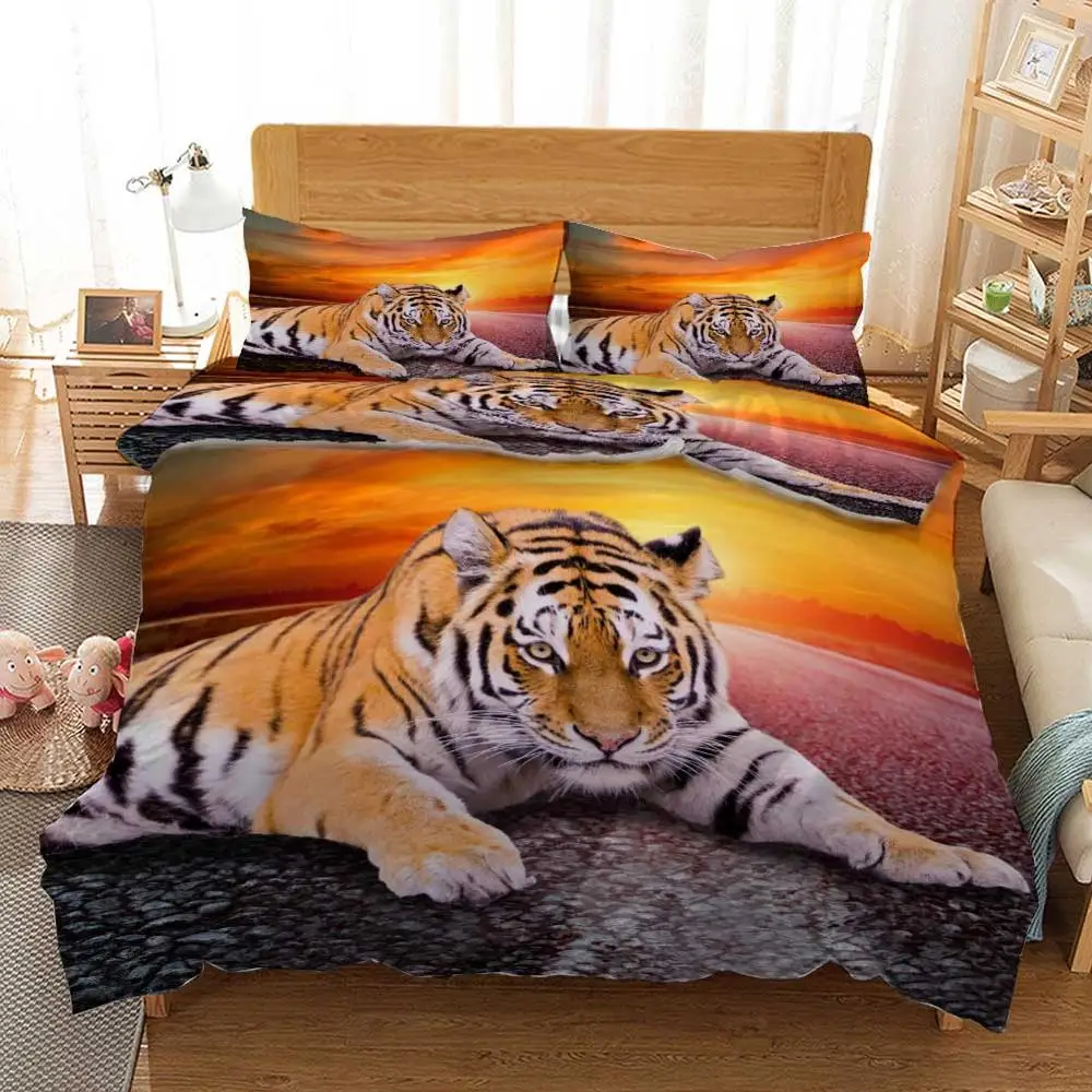 

The tiger on the sunset road Bedding Quilt Cover Duvet Cover Set Pillowcase Microfiber Soft Comforter Bedroom Single Queen King