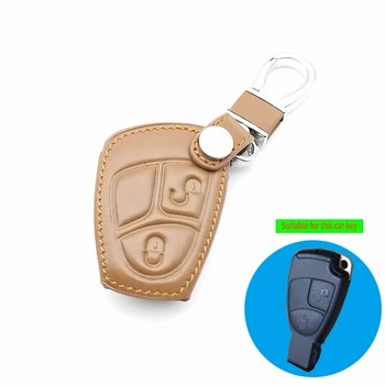

2 Button Genuine Leather Car Key Chain Skin Case Cover For Mercedes Benz W169 CLASS TO B C E S R C200E 260L GLK300