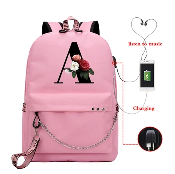 

26 English Alphabet Print Usb Charging Backpack Rucksack girl Laptop School Bag Travel Teen Customize Bookbag Students Schoolbag
