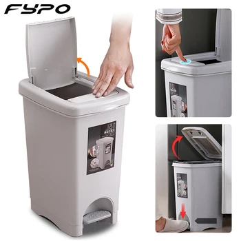 

Fypo 10l/15L Pressing Trash Bin Pedal Garbage Storage Box waste basket bathroom trash can kitchen garbage Bucket Wastes Bins