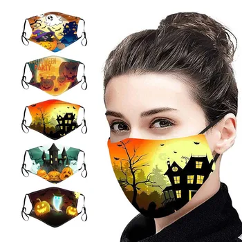 

5pc Mouth Face Mask Dustproof Protection Mascarillas Washable Adjustable Earloop Mouth-muffle Halloween Print Mondmasker Wasbaar
