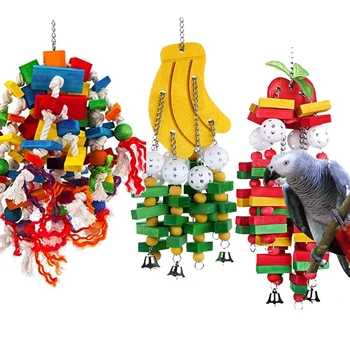 

Promotion! Bird Wood Chew Toy 3 Pieces Banana Apple Cotton Rope Big String Parrot Cake Chew Toy Large Medium Sized Macaw Bird To