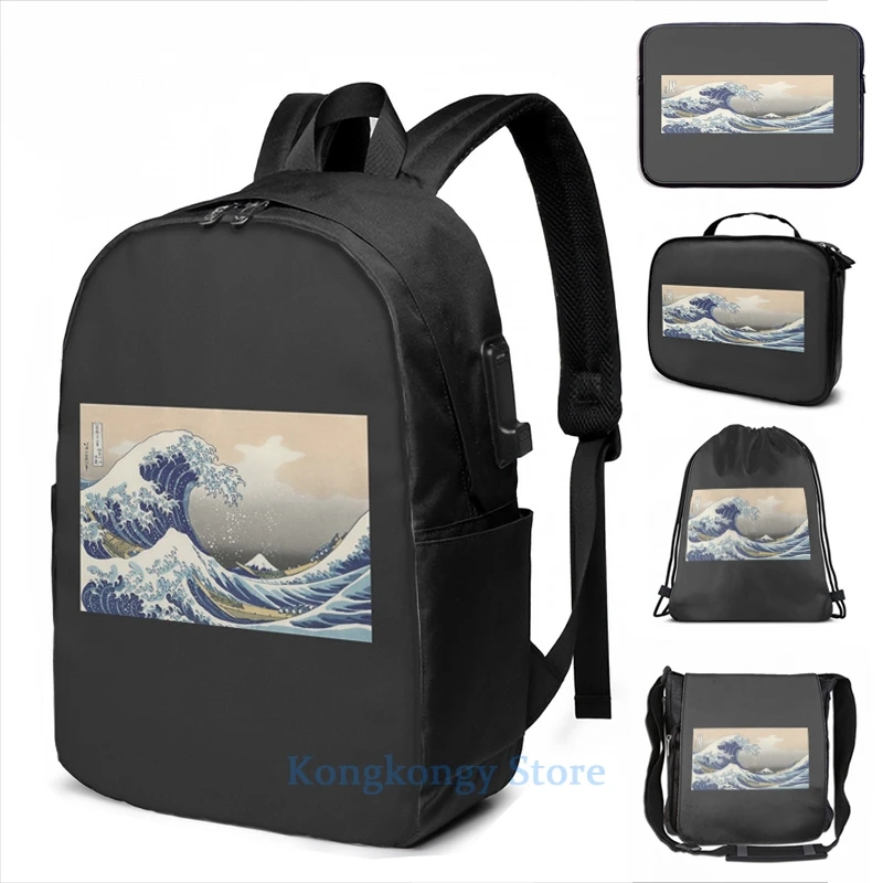 Забавный рюкзак с графическим принтом Великая волна kanagawa от Katsushika Hokusai USB