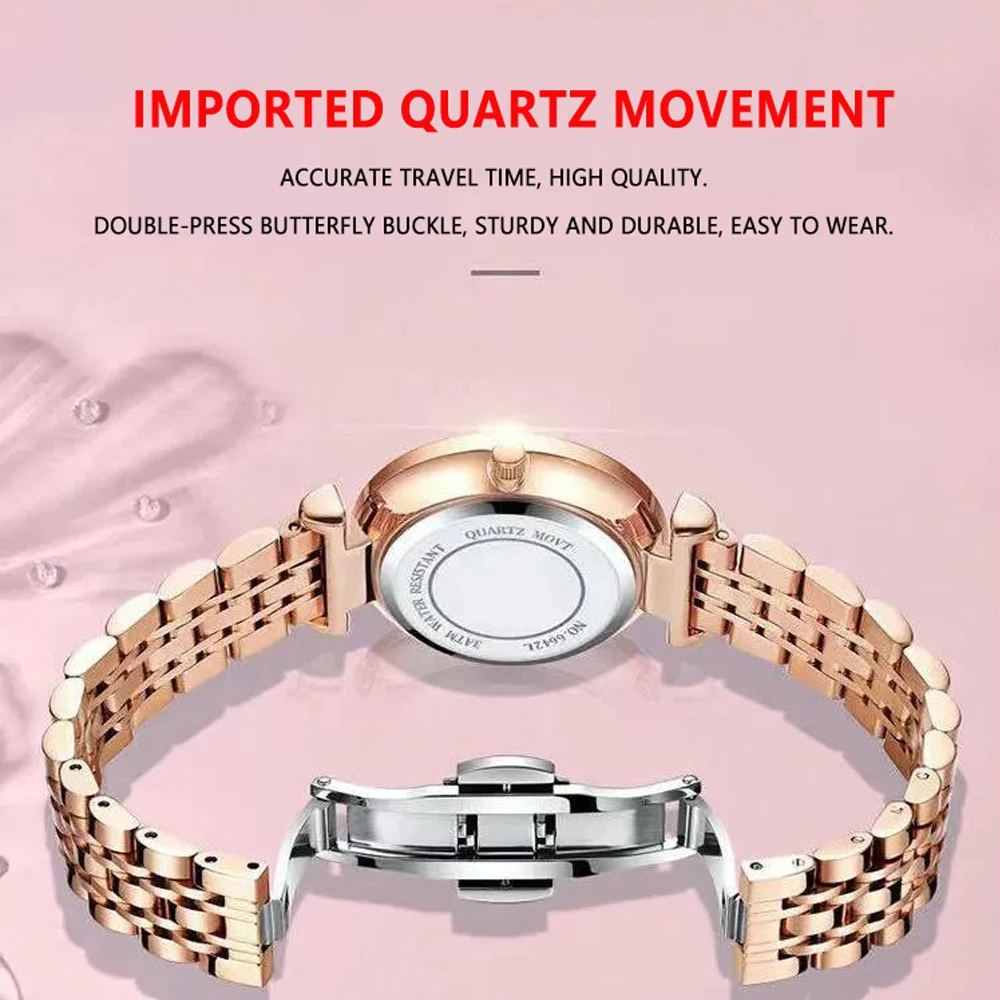 womens quartz watch Stainless Steel Mesh Waterproof Luminous