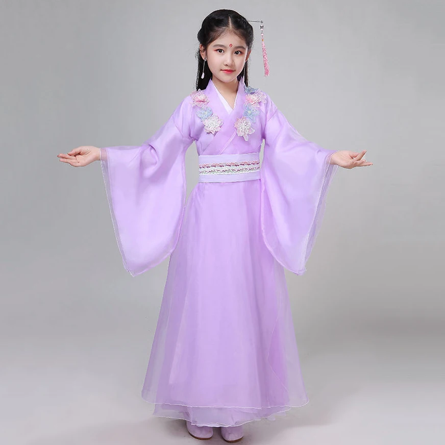 Hanfu древний китайский традиционный сказочный костюм для девочек розовое платье