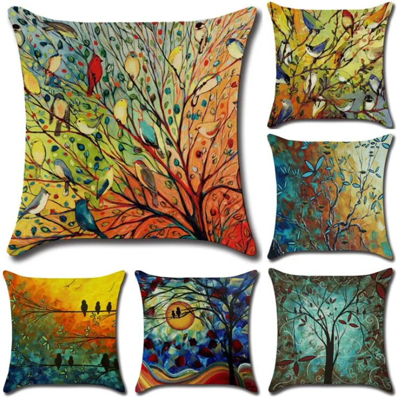 

Pillowcases are looking forward to the oil painting tree style linen hug pillowcase digital printing hug pillowcase