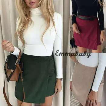 

Women Fashion Sexy Bodycon Short Mini Skirt Irregular Pure Color Pencil Short Split Skirt