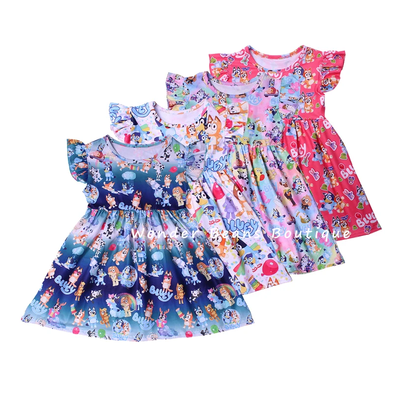 New Baby Girl Dress Boutique Milk Silk Flutter Toddler Kids Clothes Girls Cartoon Bluey