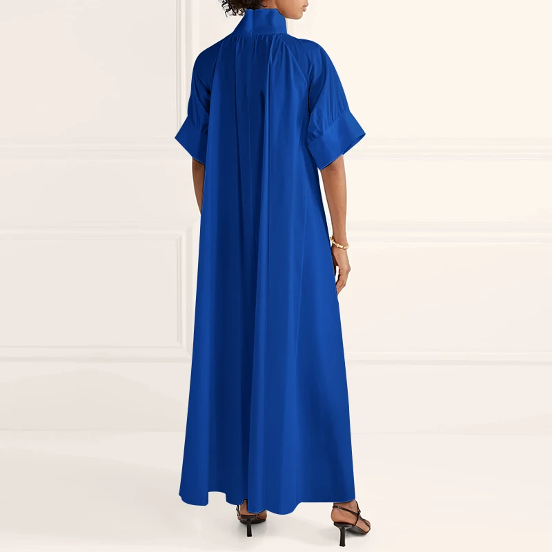 Casual Loose Solid Sundress Robe Elegant Party Long Dresses VONDA Women Long Maxi Dress Autumn Turtleneck Long Sleeve Dresses