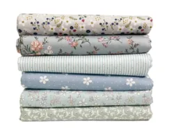 Turquoise and Gray Printed Cotton Fabric Bundle for DIY Crafts and Quilting (MULTI)