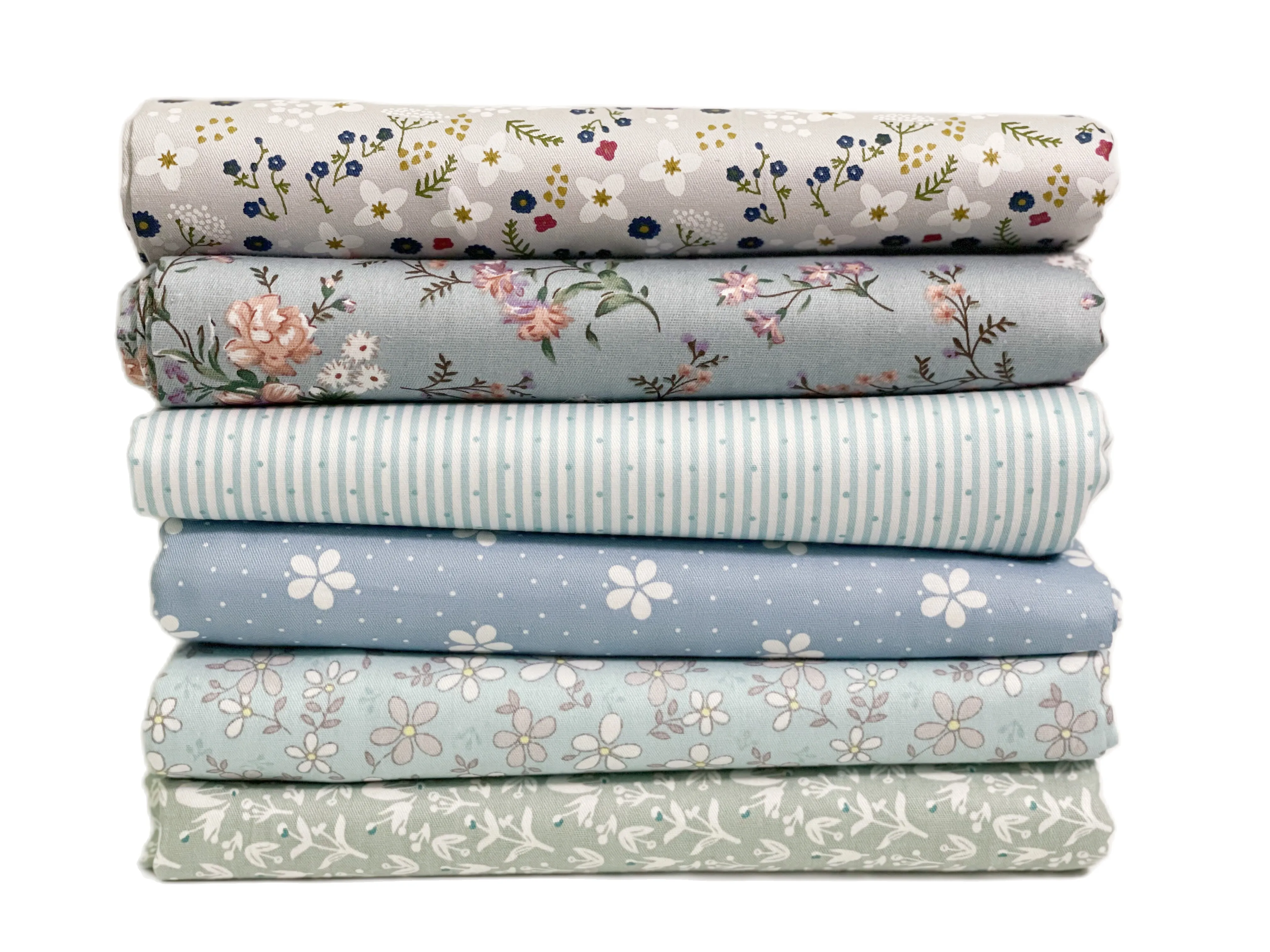 6pcs Turquoise blue gray Printed Cotton Fabric Patchwork Cloth bundle For DIY Quilting Sewing Crafts doll Dress Textile Material | Дом и сад