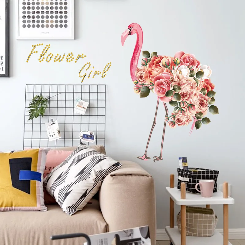 Flamingo flower girl wall sticker kitchen PVC window wardrobe tile Wall toilet wall decor art sticker living room wall poster