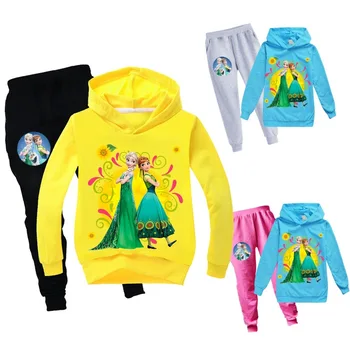 

Girls Winter Clothes Anna Elsa Princess Fashion Sweatshirt Set For Kids Cartoon Hoodies T Shirt Coat Children Tracksuit Outfit