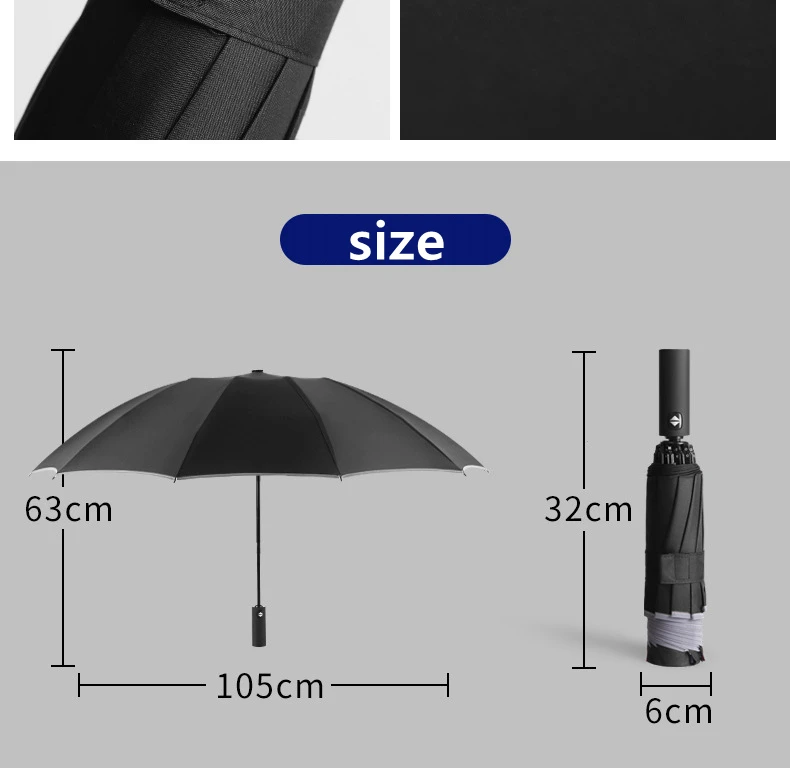 Xiaomi – parapluie automatique Non automatique à 10 nervures avec bande réfléchissante, parapluie à lumière Led inversée à trois plis voyage inversé