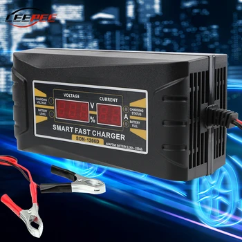 Leepee車アクセサリーバッテリー充電器全自動液晶ディスプレイ 150v-250v入力急速充電ツール 12v 6A出力米国euプラグ