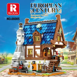 Rétro Médiéval Forgerie Architecture Ville Rue Célèbre Blocs de Construction Pub Rétro Scène Maison Modèle Briques Jouets Pour Enfant Coffret Cadeau 