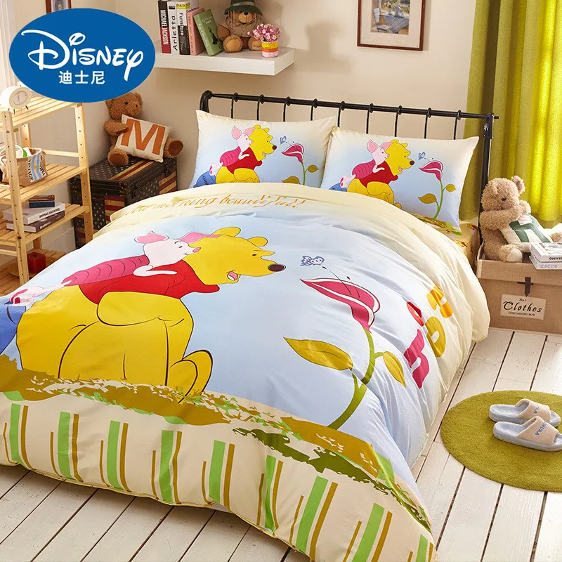 Winnie-1 Disney с Винни-пухом для м/ф Винни-Пуха и постельный комплект для детей и взрослых Украшения в спальню хлопковое покрывало для кровати кровать плоский простыня, наволочка Twin queen Размеры Комплект постельного белья - Цвет: Winnie-1