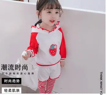 

Girls' Strawberry Striped Pants Set 2020 Spring New Korean Baby Set