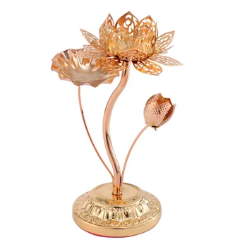 

High-footed Lotus Carving Candle Holder Gold Metal Candlestick Buddhist Candle Holder for Temples Living Room (Golden)
