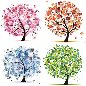 

Happy tree 5D round Shaped Diamond Painting Embroidery Needlework Rhinestone Crystal Cross Craft Stitch Kit
