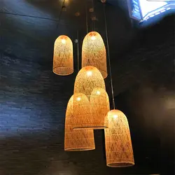 Винтажная бамбуковая художественная Подвесная лампа, деревянная плетеная китайская подвеска, Подвесная лампа для дом