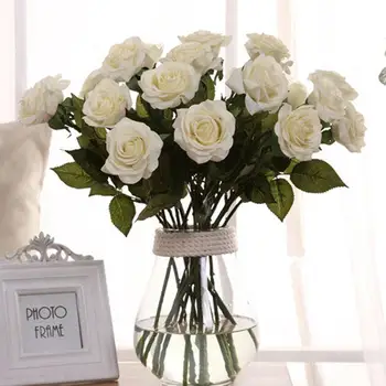 

10PCS Real Touch Latex Rose Flower Bridal Wedding Bouquet Home Office White Home Decor Party Supplies Wedding Flowers