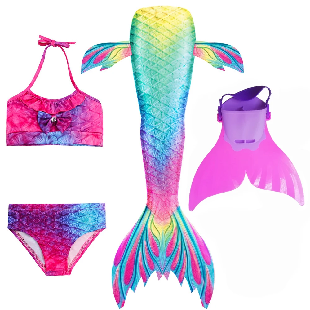 Girl Kids Mermaid Tail 3 Pieces Swimmable Bikini Set Bathing Suit Fancy Children Costume Cosplay Halloween Dress | Тематическая