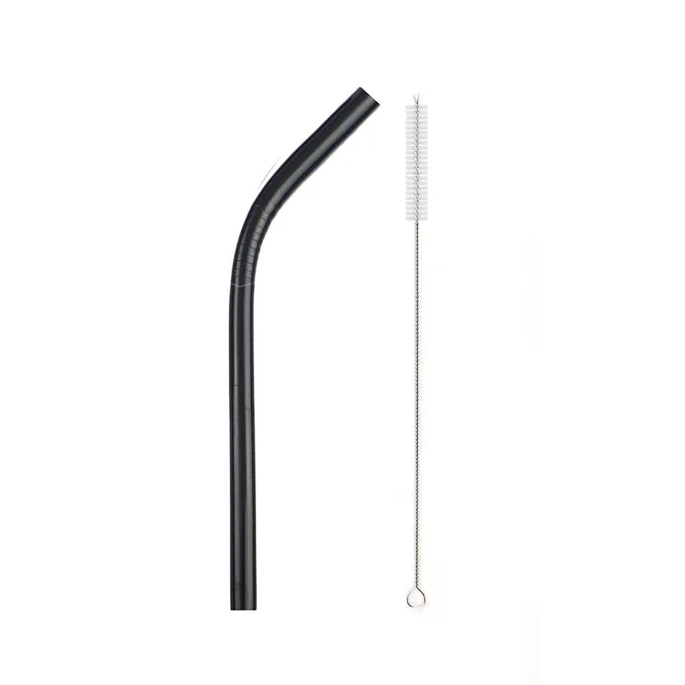 1Pcs Bent Black 1 шт многоразовая Питьевая соломинка 12 мм металлическая соломинка набор 304 из нержавеющей стали соломинка жемчужный молочный коктейль пузырьковая чайная соломинка с чистящей щеткой - Цвет: 1Pcs Bent Black