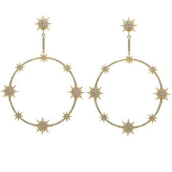 

European Fashion exaggerate Big Earring micro pave cz hollow starlight starburst round dangle dangling Luxury earring for women