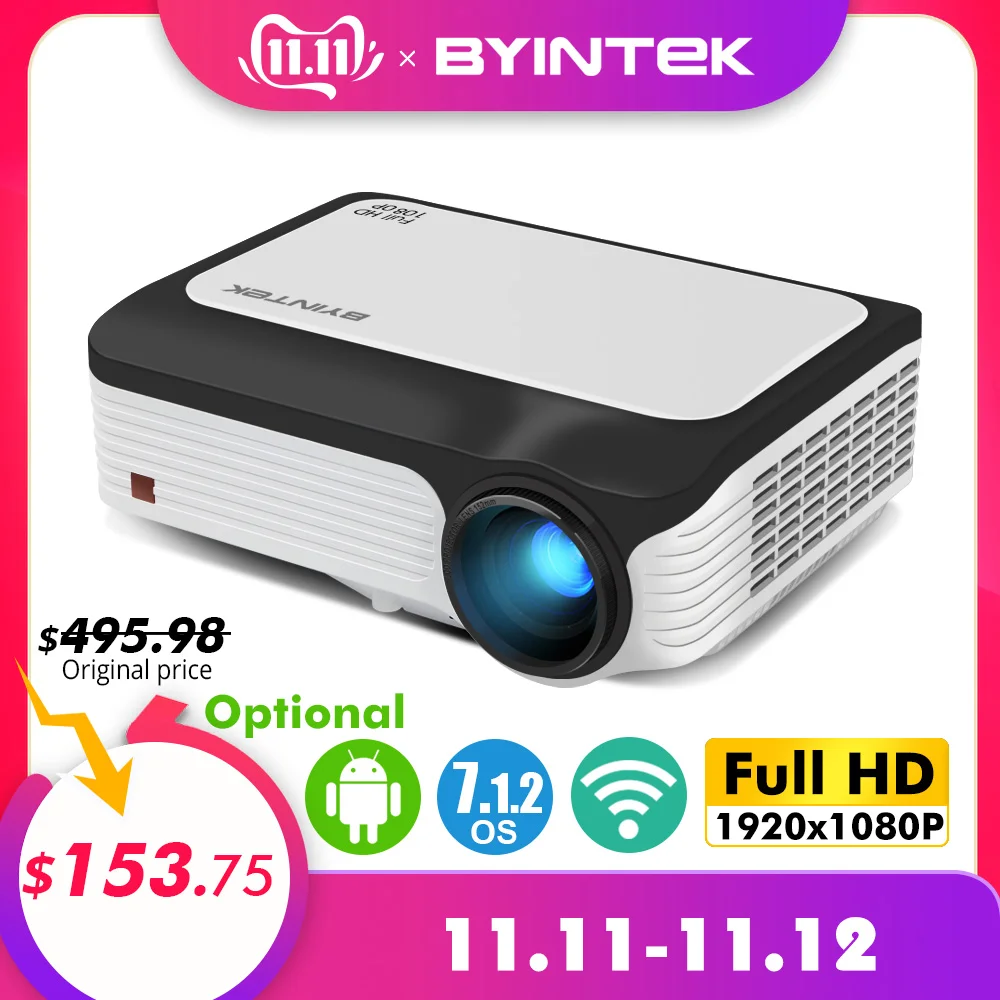 Online BYINTEK M1080 Smart (2GB + 16 GB) android WIFI FULL HD 1080P Tragbare LED Mini Projektor 1920x1080 LCD Video Für Iphone Für Netflix