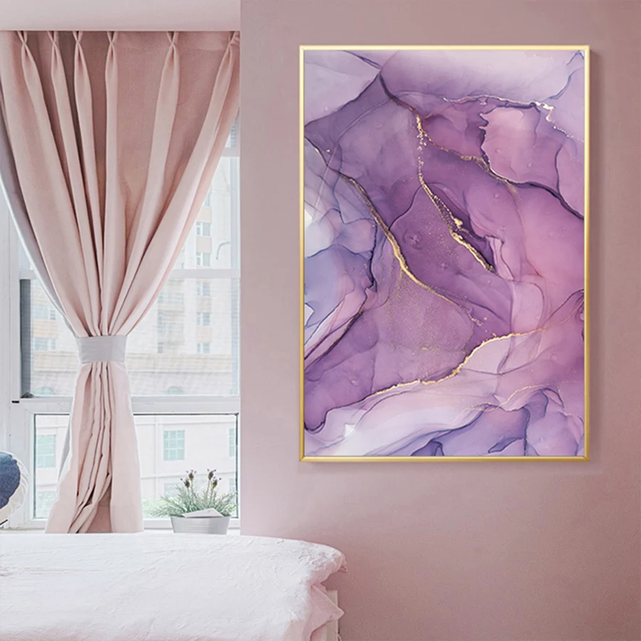 Холст плакат абстрактная Акварельная Рисование картины розовые и золотые картины стены Искусство Современная гостиная кухня Поп-Арт Декор