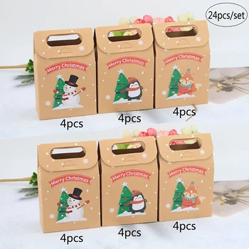 

24pcs Merry Christmas Candy Bags Gift Boxes Snowflakes Deer Packaging Box Party Favors Kids Home Xmas Party Decor Supplies
