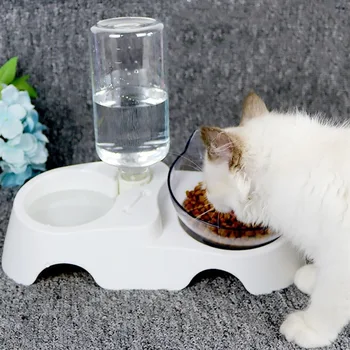 

Pet Bowl Automatic Feeder Dog Cat Food Bowl with Water Dispenser Double Bowl Drinking Raised Stand Dish Bowls with Pet Supplies