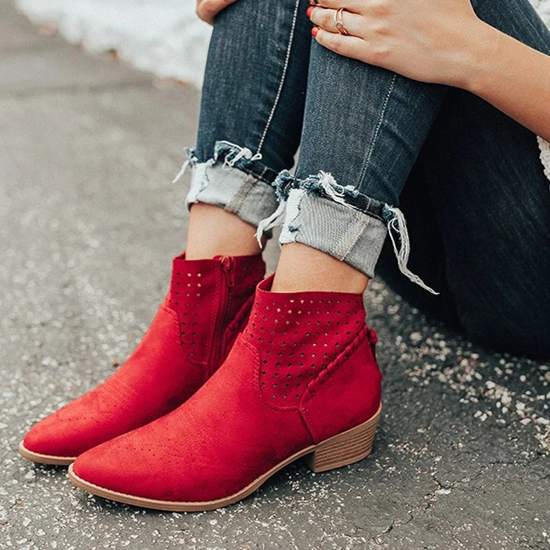 

Adisputent 2019 Women Shoes Retro High Heel Ankle Boots Female Block Mid Heels Casual Botas Mujer Ladies Booties Feminina Plus