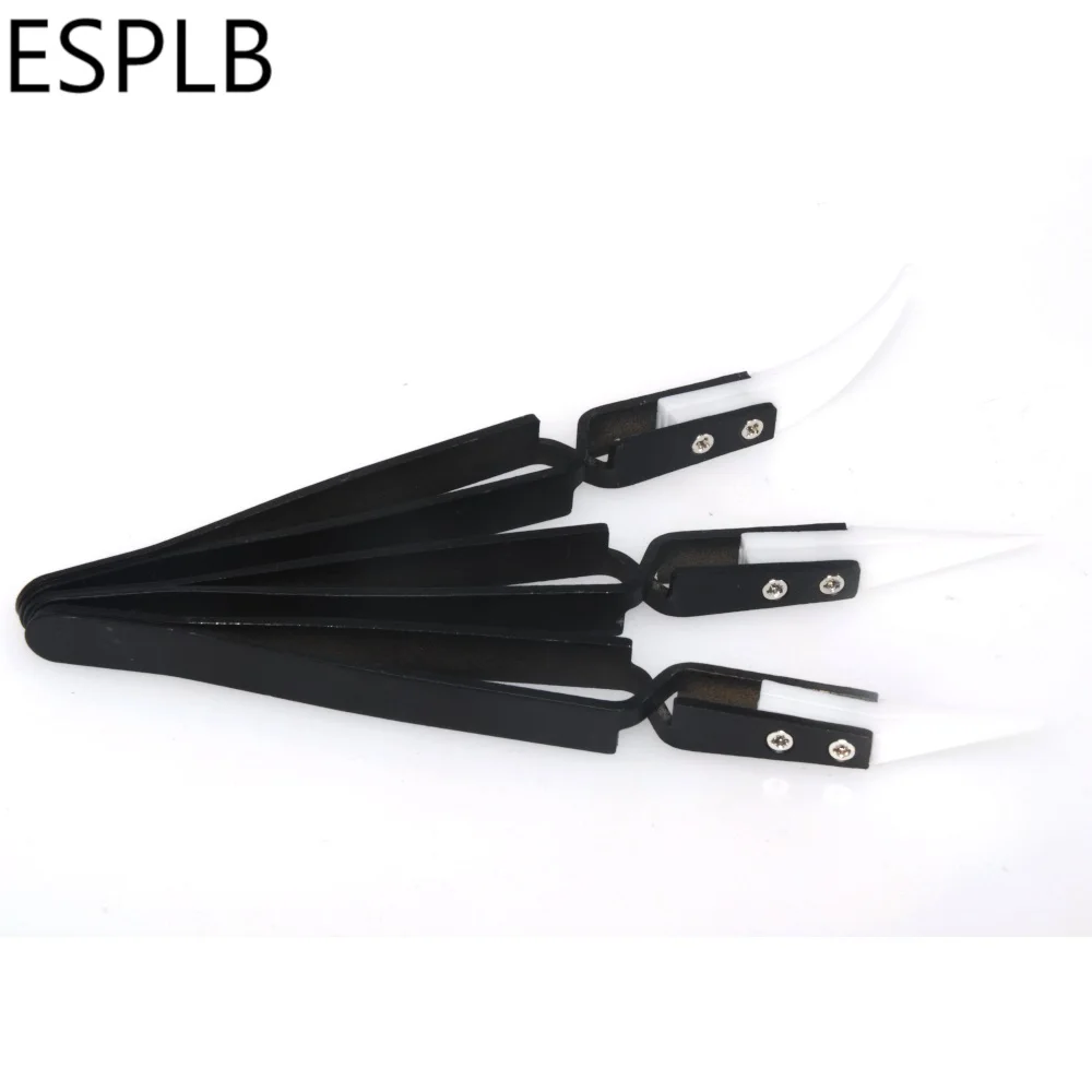 Reverse Tweezers Black Stainless Steel Handle White Ceramic Precision Cigarette Anti-Static