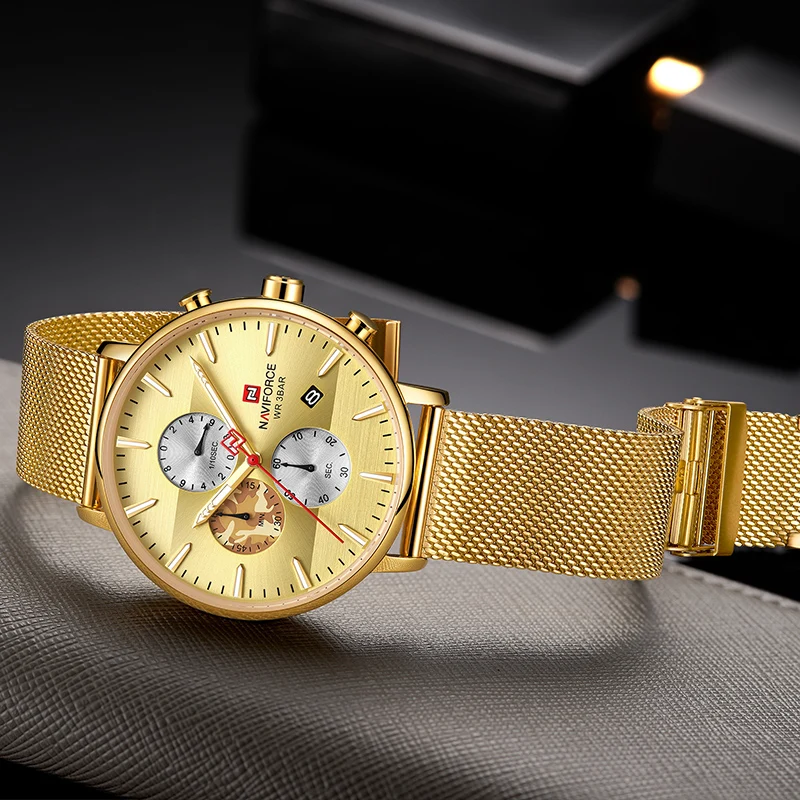 Люксовый бренд NAVIFORCE мужские модные кварцевые часы хронограф из нержавеющей стали наручные часы мужские водонепроницаемые аналоговые Мужские часы