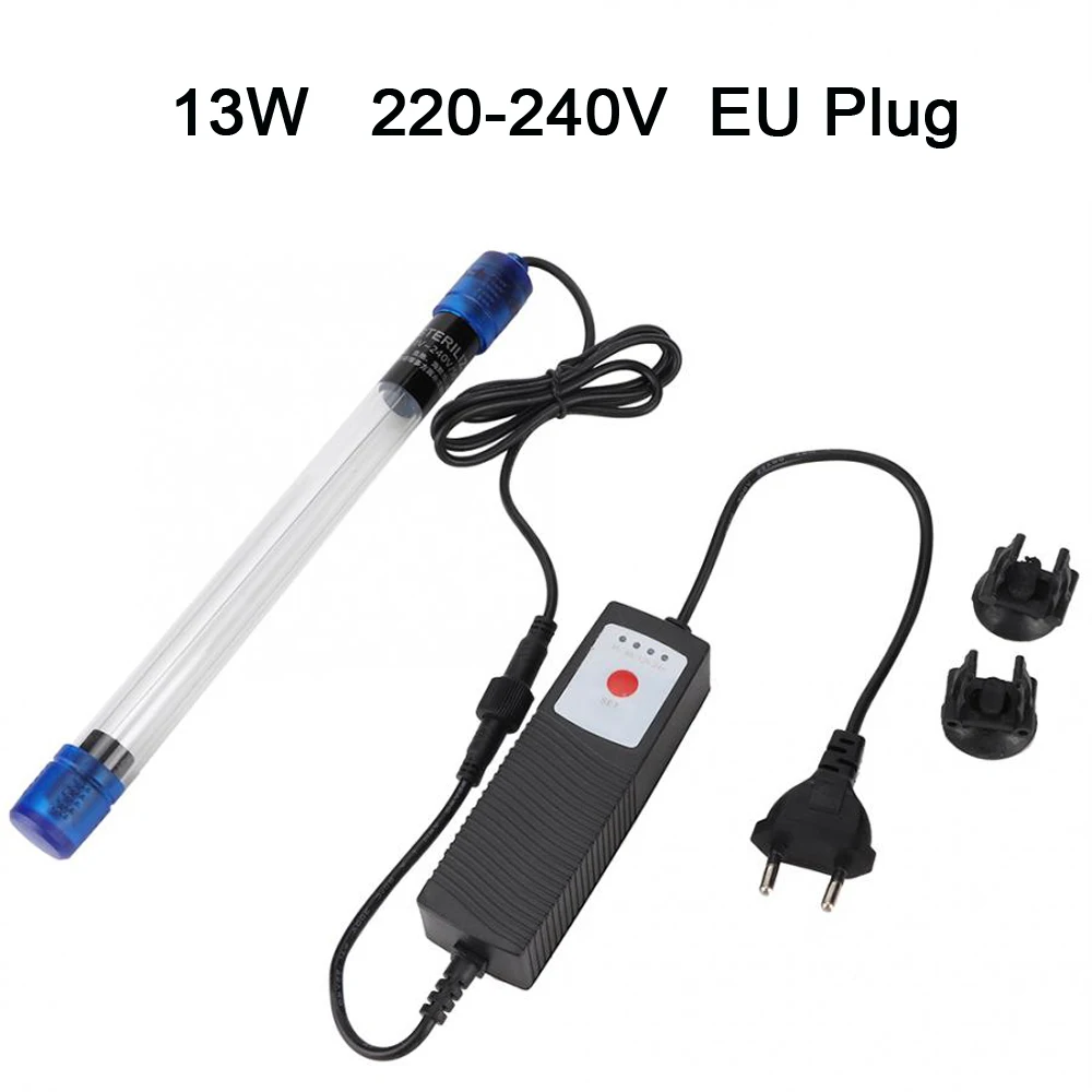 Аквариумная лампа UVC легкий стерилизатор аквариумный ультрафиолетовый свет бактерицид дезинфекция очиститель воды с регулируемый таймер - Цвет: 13W 220-240V EU plug