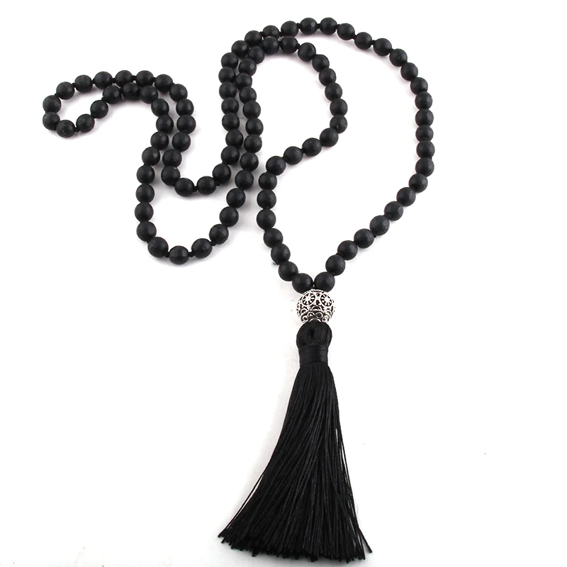 Мода богемный племенной ювелирные изделия 8 мм Лава/натуральный камень кисточка ожерелье для йоги для женщин Лариат Ожерелье s
