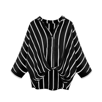 

Women Blouses Casual Twist Fashion Front Full Sleeve Striped Blouses Ladies Fashion Crop Top Loose Blouse 2020