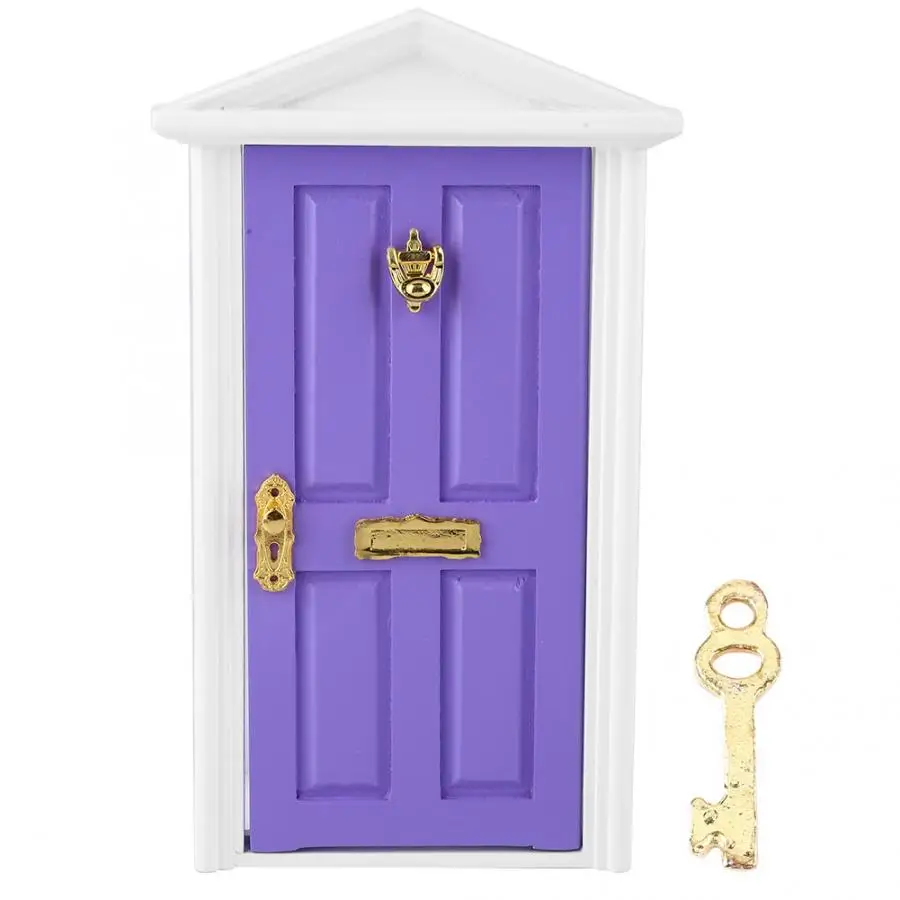 Purple Door 1:12 моделирование Кукольный дом миниатюрный деревянный кукольный домик с мебелью аксессуары игрушки деревянная дверь почтовый ящик детская комната для детская игрушка - Color: Purple Door