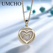 UMCHO, модное блестящее Золотое сердце, 925 пробы, серебряное ожерелье, подвески для женщин, подарок на день рождения, хорошее ювелирное изделие