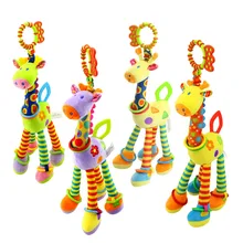 Hochets en forme de girafe pour bébés de 0 à 12 mois, jouets éducatifs, en peluche, pour poussette, berceau, avec anneau de dentition, doux