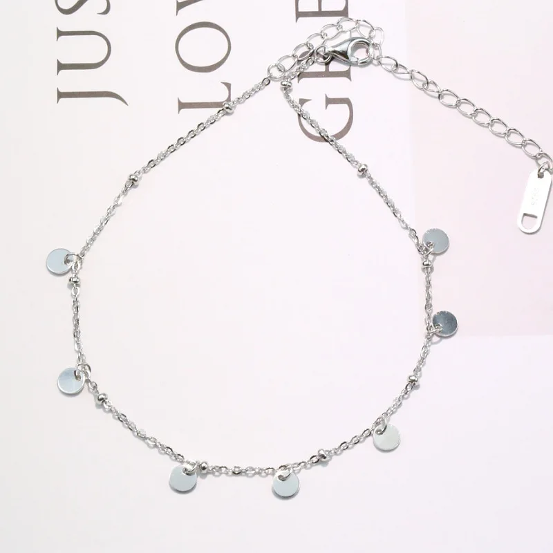 

Japanese And Korean Style Silver S925 Tassels Shiny Side Wafer Chain Patches of Small gua jian lian Foot Ornaments Fashion Beach