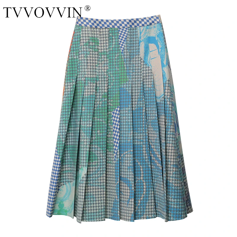 TVVOVVIN, Женская юбка, с принтом, гофрированные длинные юбки, высокая талия, длинная Плиссированная юбка, подходит ко всему, женские юбки, Осень-зима, B367