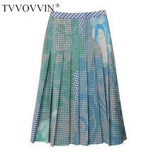 TVVOVVIN, Женская юбка, с принтом, гофрированные длинные юбки, высокая талия, длинная Плиссированная юбка, подходит ко всему, женские юбки, Осень-зима, B367
