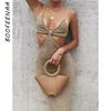 Knitted Maxi Dresses for Women Summer Elegant Sexy Party Cut Out Backless Bodycon