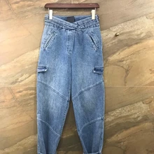 Новые осенние и зимние женские дикие уличные изгиба джинсы брюки 1202